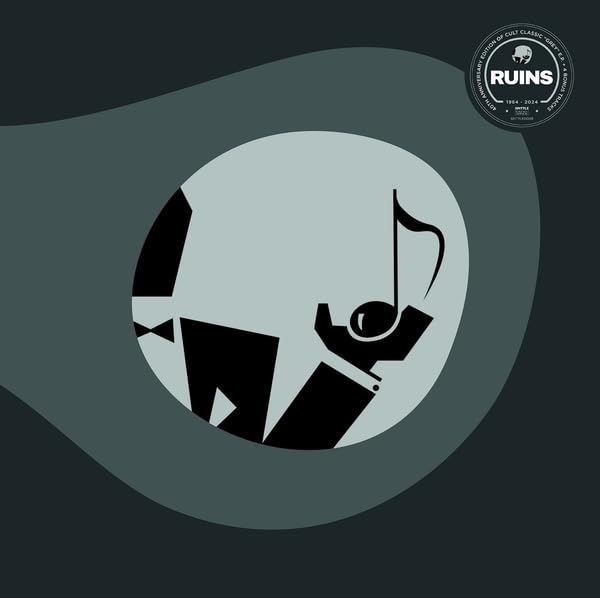Ruins vinyl record cover: abstract grey and black musical design.