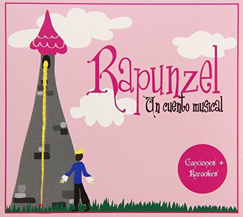 Rapunzel CD cover with pink tower, long hair, and a prince below.