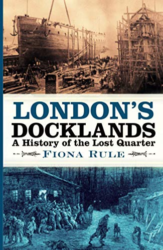 Book cover: historic London docklands with ships and workers.
