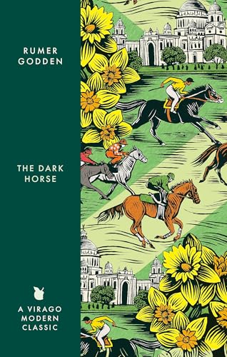 Book cover: horses racing with flowers and a cityscape background.