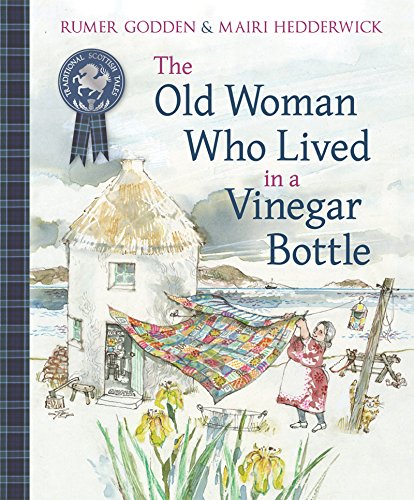 Book cover depicting a thatched cottage, woman, and colorful quilt.