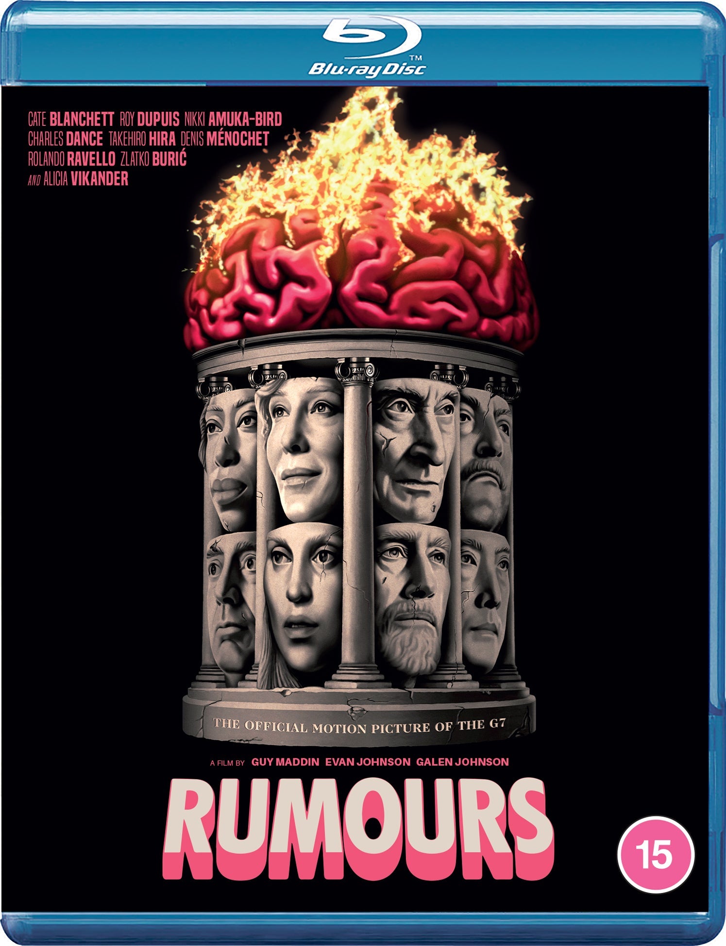 “Rumours” Blu-ray cover with faces emerging from a column topped by a brain.
