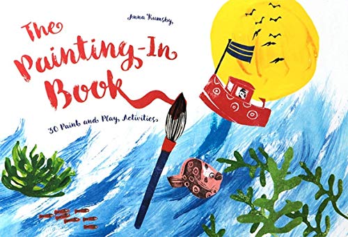 Children’s painting activity book cover with a boat, fish, and sun.