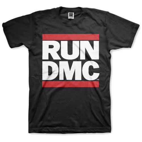 Grey Run DMC logo foil t-shirt worn by a man.