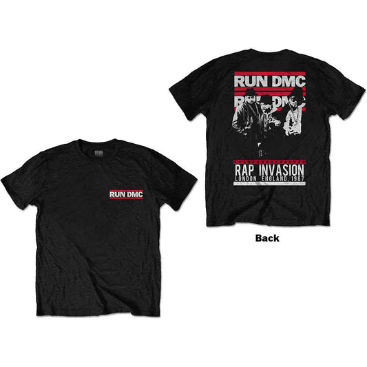 Black t-shirt with large back print of Run DMC, size X-Large.