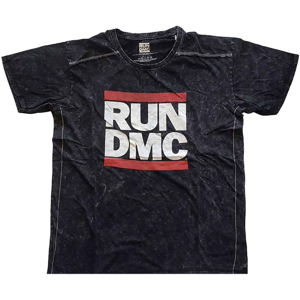 Dark blue Run DMC t-shirt with white logo and red stripes.