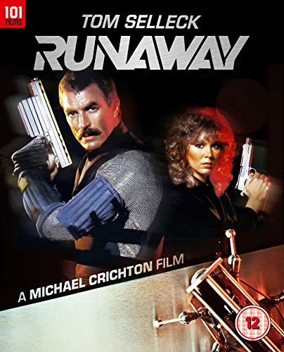 Runaway" Blu-ray cover featuring Tom Selleck and Cynthia Rhodes with guns.