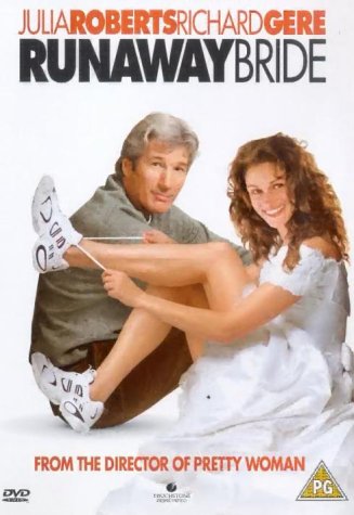 “Runaway Bride” DVD cover featuring Julia Roberts and Richard Gere in a playful pose.