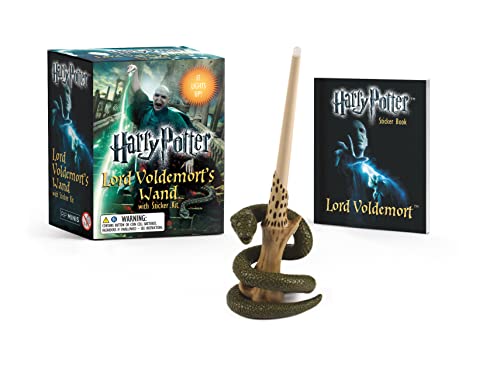 Miniature Voldemort’s wand with snake detailing, sticker sheet, and box packaging.