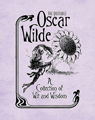 Book cover with a caricature of Oscar Wilde holding a sunflower on purple background.