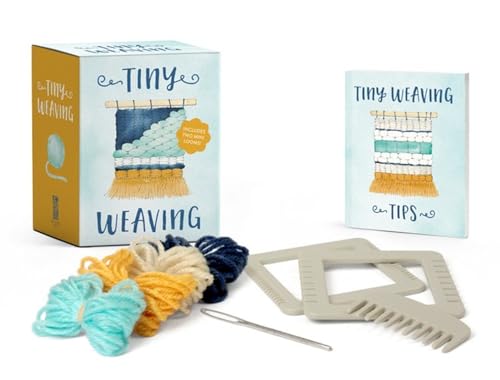 Weaving kit with a box, instruction booklet, two mini looms, yarn, and needle.