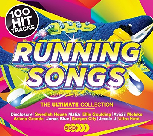 Five-disc CD set, “Running Songs,” with colorful abstract design and artist names.