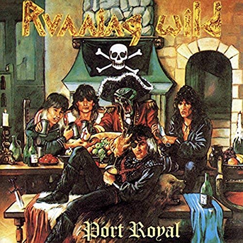 Album cover for Running Wild’s “Port Royal” featuring pirates in a tavern.