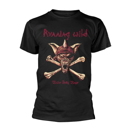 Black t-shirt with skull and crossbones pirate graphic and text.