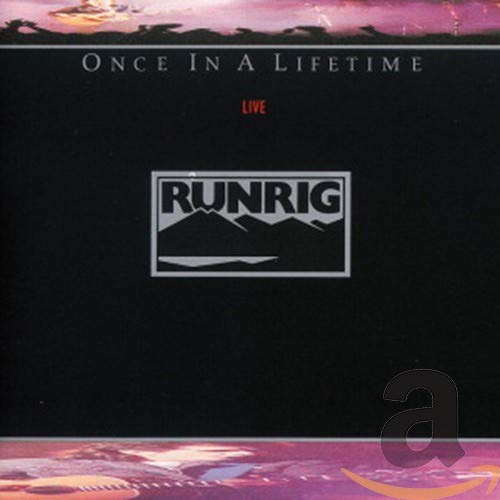 Runrig Once In A Lifetime Live album cover with black background and mountain logo.