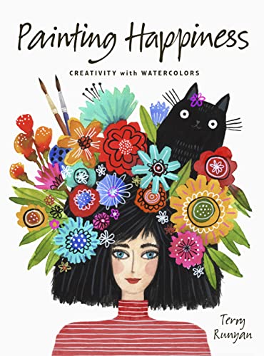 Book cover: woman with flowers in hair, black cat, art supplies.