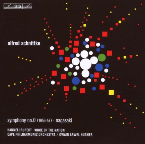 CD cover with colorful shapes on a black background, featuring Alfred Schnittke's music.