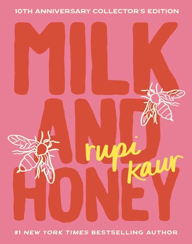 Book cover with pink background, red text reading Milk and Honey, and two bees.