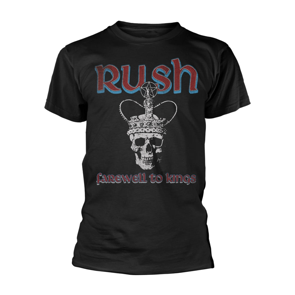 Black Rush t-shirt with skull and crown graphic, “Farewell to Kings.”