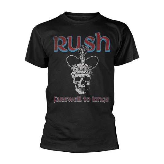 Black Rush t-shirt with skull and crown graphic, “Farewell to Kings.”