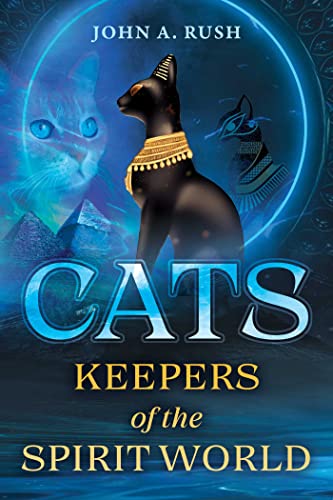 Book cover featuring an Egyptian cat statue, a cat's face, and blue mystical lighting.
