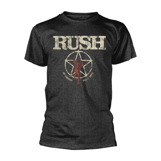 Dark grey RUSH t-shirt with “Starman” tour graphic from 1977.