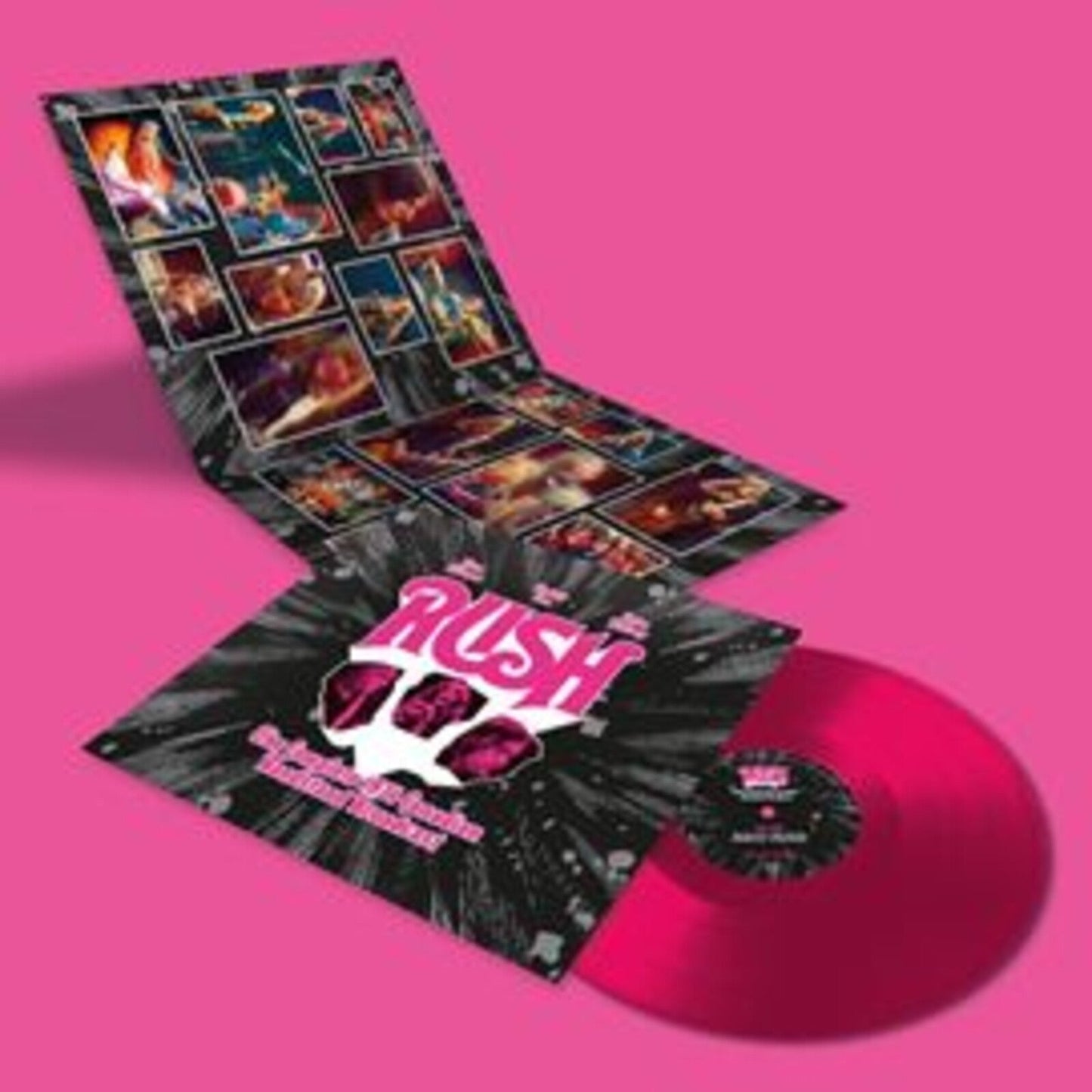 Rush vinyl record set with gatefold cover and pink disc on a pink background.