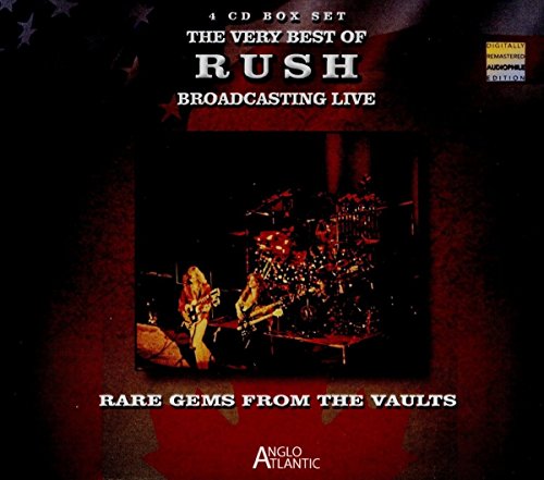 Rush “Broadcasting Live” 4-CD box set cover with band performing.