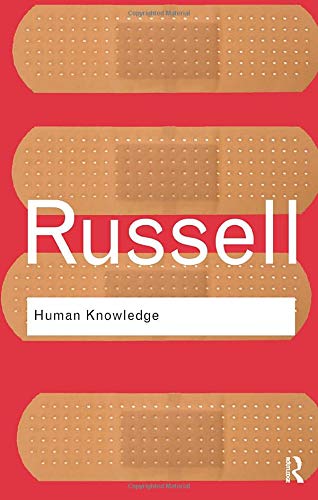 Red cover with bandages and white text: "Russell, Human Knowledge".