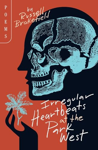 Poetry book cover with skull silhouette, hand holding a leaf, red background.