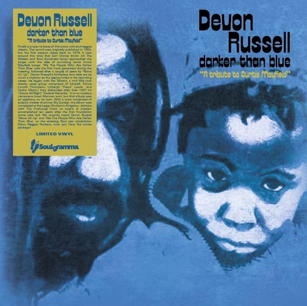Vinyl album cover for Devon Russell’s “Darker Than Blue,” featuring a portrait.