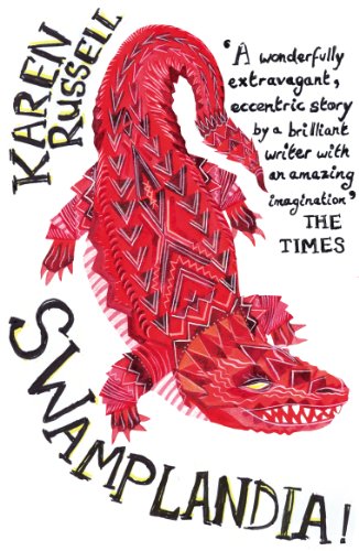Book cover for “Swamplandia!” featuring a red, patterned alligator illustration.