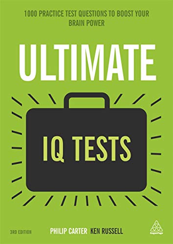Book cover with brain imagery, text reading "Ultimate IQ Tests", and series title.