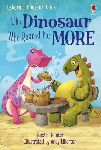 Book cover: two cartoon dinosaurs at a table with cakes.