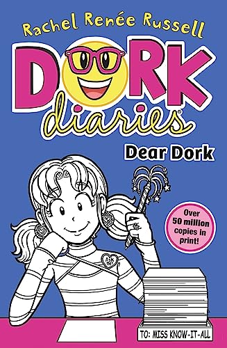Book cover for Dork Diaries: Dear Dork featuring a cartoon girl writing at a desk.