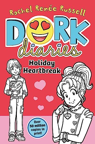 Cover of Dork Diaries: Holiday Heartbreak featuring a boy and girl with heart motifs.