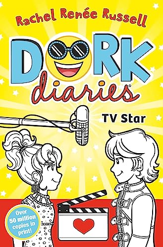 Book cover for Dork Diaries TV Star featuring a microphone, clapperboard, and two characters.