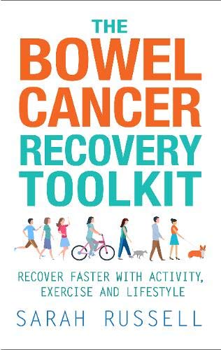 Book cover titled The Bowel Cancer Recovery Toolkit with illustrations of active people below.