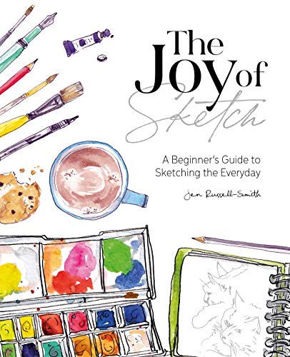 Book cover with watercolor paints, brushes, coffee, and a sketchbook.