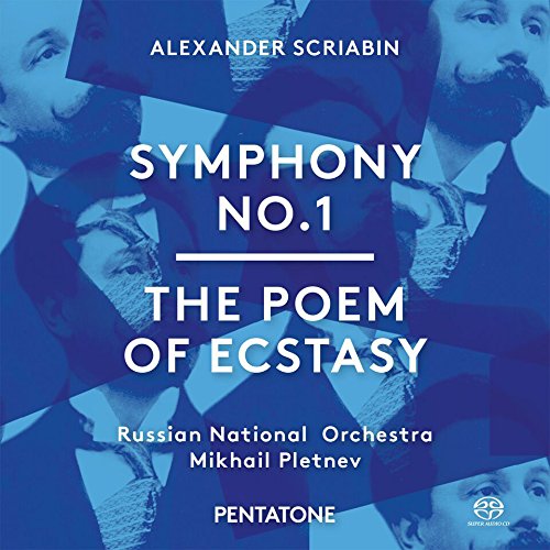 Blue-tinted CD cover featuring Alexander Scriabin's portrait and white text describing the album.