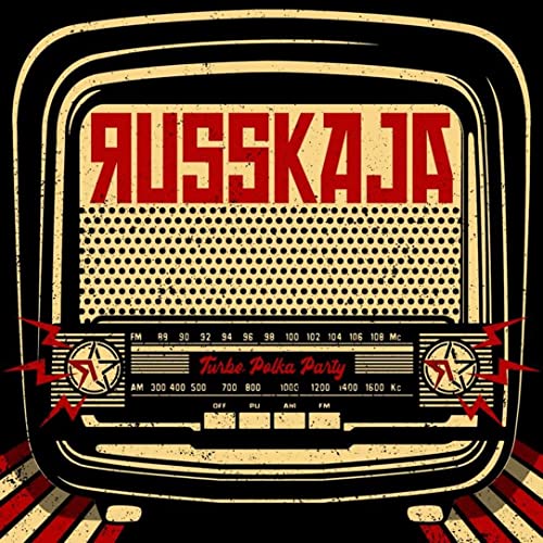 Vintage TV graphic with "Russkaja" text and star emblems, album cover art.