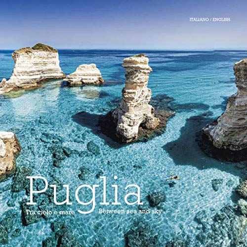 Coastal rock formations in turquoise water, book cover for Puglia, Italy.