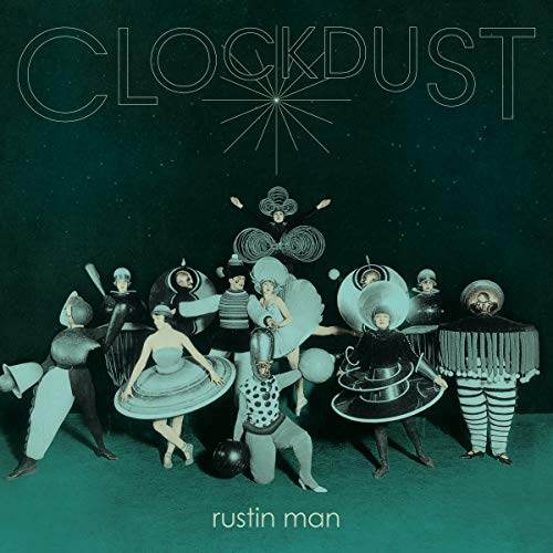 Album cover for Rustin Man’s “Clockdust” featuring figures with clock-like heads.