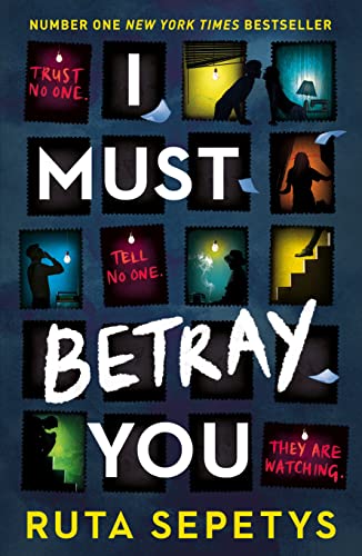 Book cover: "I Must Betray You" with shadowy figures and postage stamps.