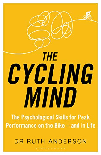 Yellow book cover with bold text: "The Cycling Mind" by Dr. Ruth Anderson.