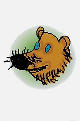 A cartoon drawing of a brown bear head on a light green circular background.