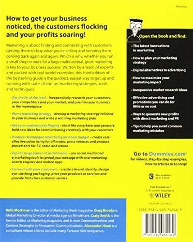 Book cover: "Marketing For Dummies," back view with text and barcode.