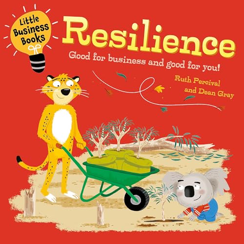 Book cover with a cheetah, koala, and wheelbarrow of plants.