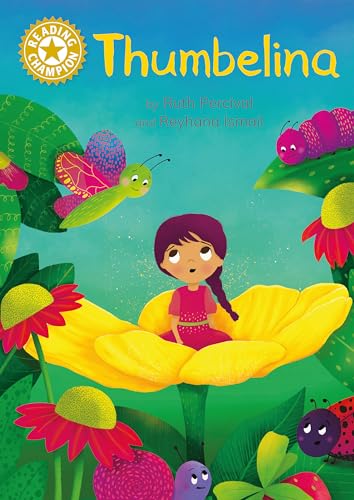 Book cover: Thumbelina seated on a flower with insects and plants.