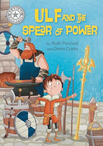 Book cover: a blacksmith and boy with a golden spear.